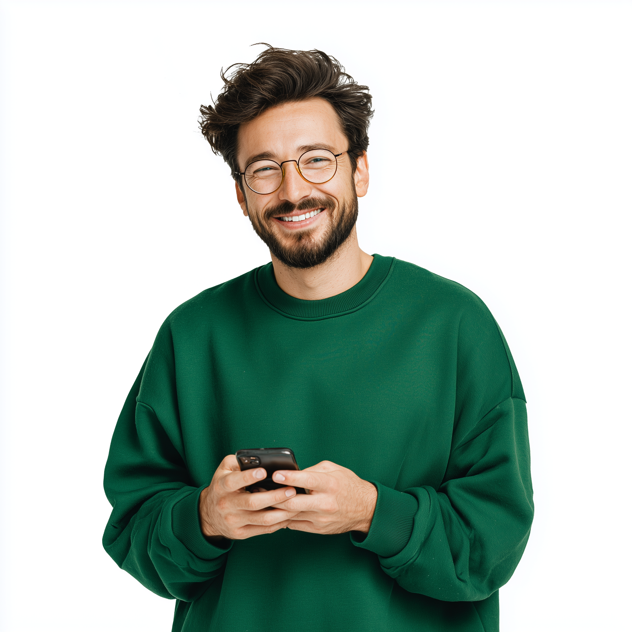 Homem feliz com celular